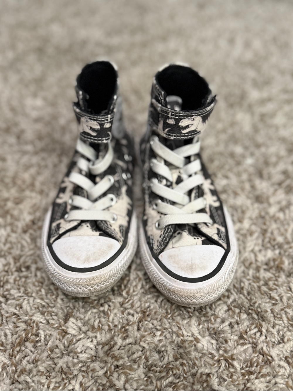Converse Kids High-Top Sneakers in Black and White Dinosaur Print